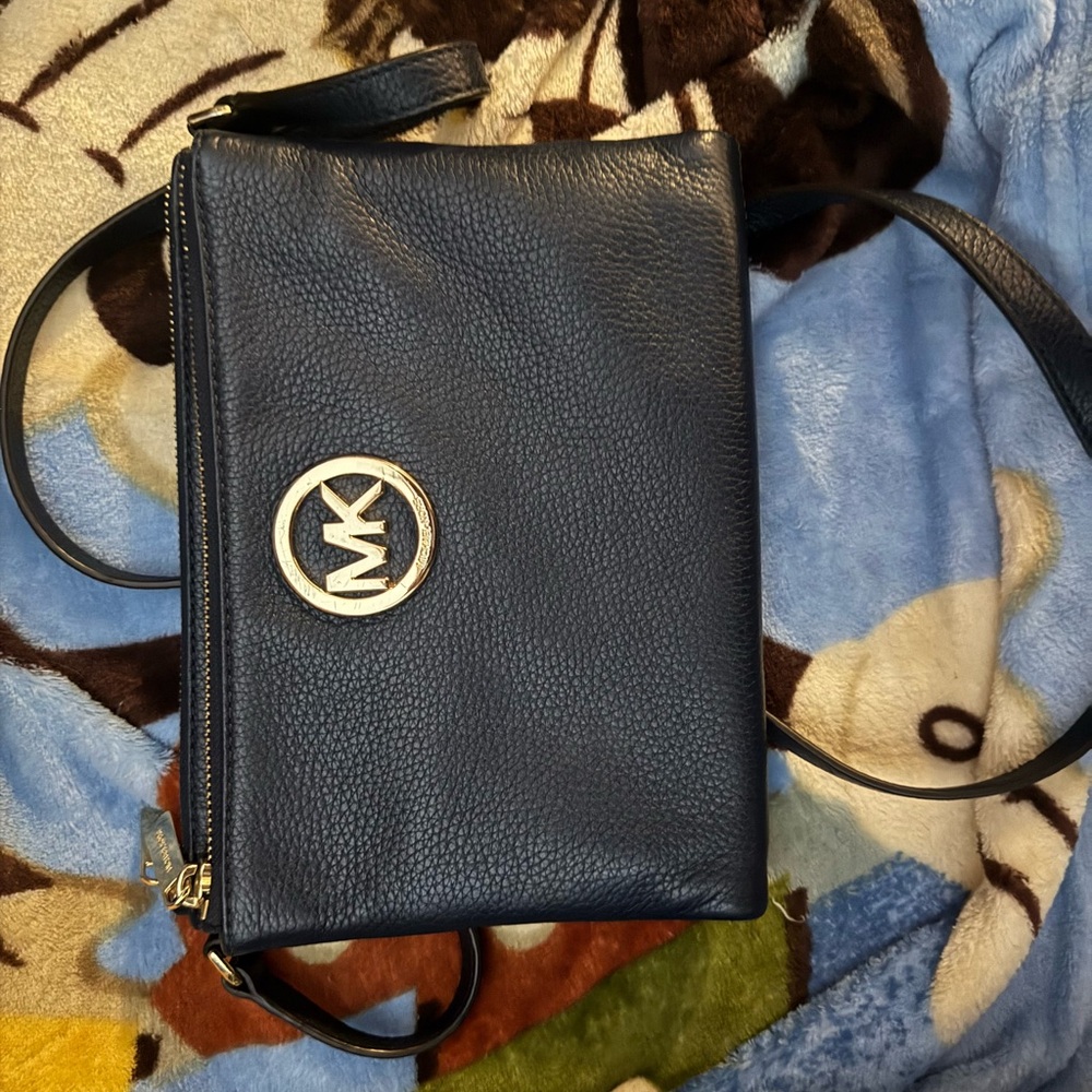 Michael Kors Blue and Gold Crossbody Bag with Structured Design